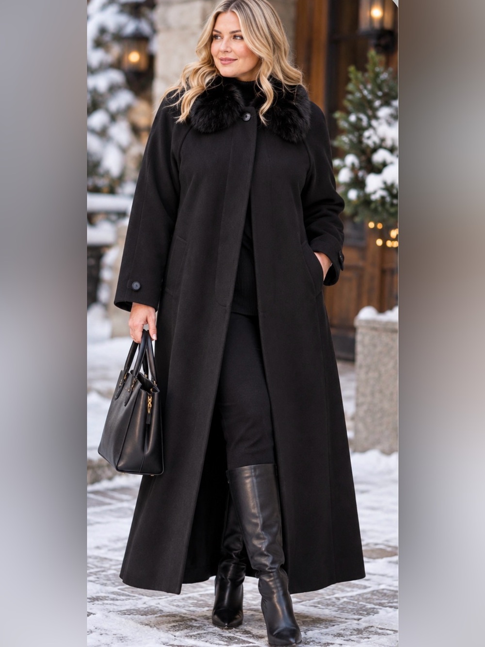 J. Percy for Marvin Richards Lambswool Maxi Coat Fox Fur Collar 14